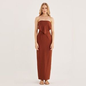 NWT Elegant Brown Strapless Maxi Dress- M